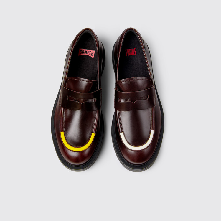 Overhead view of Twins Burgundy leather shoes for men