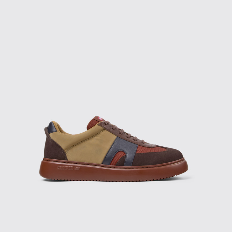 Side view of Runner K21 Brown textile and nubuck sneakers for men