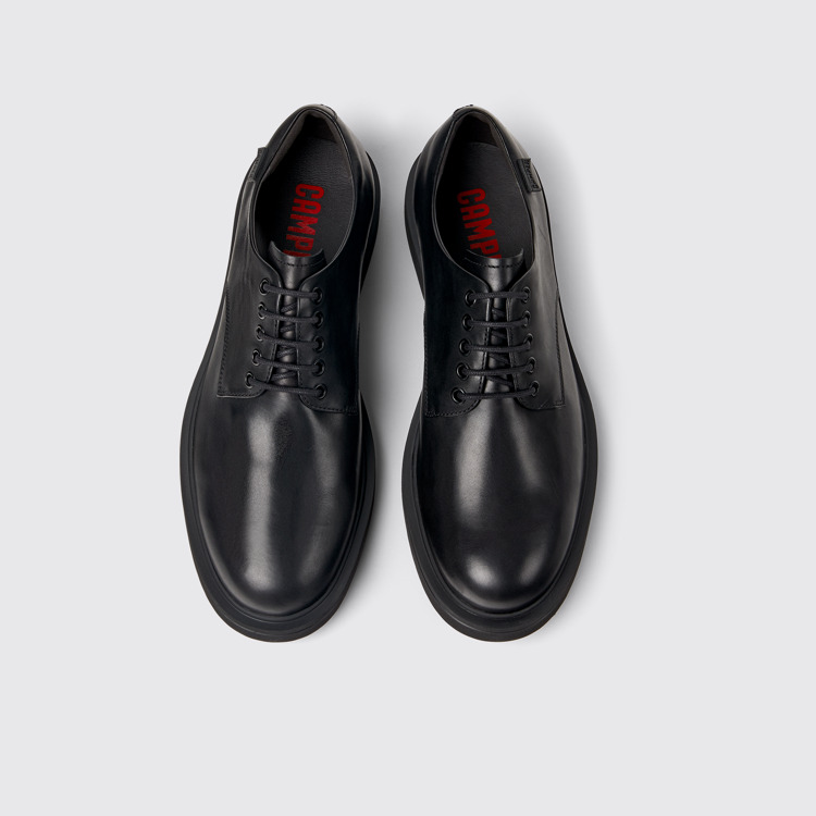 Norman Black Leather Men's Shoes.俯角