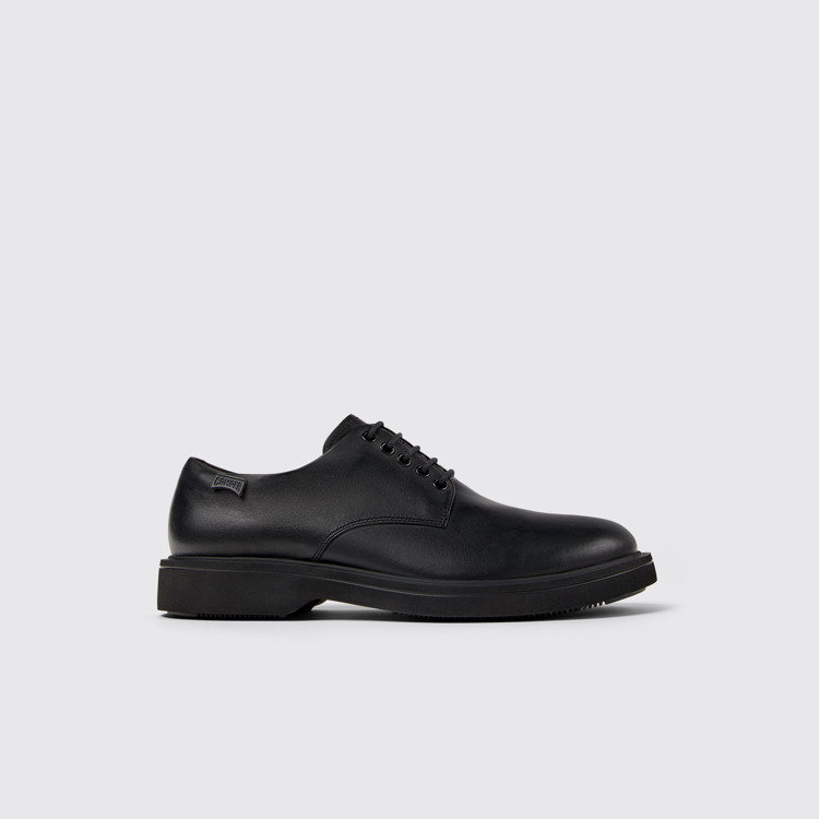 Side view of Norman Black Leather Men's Shoes.