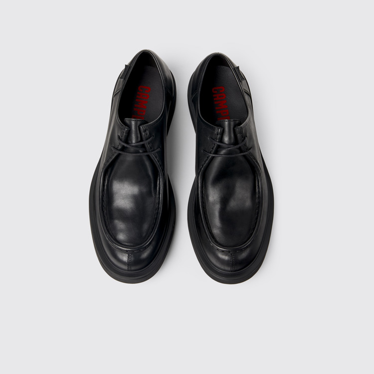 Overhead view of Norman Black leather shoes for men