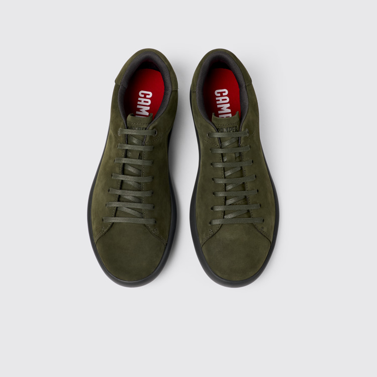 Overhead view of Pelotas Soller Green nubuck sneakers for men