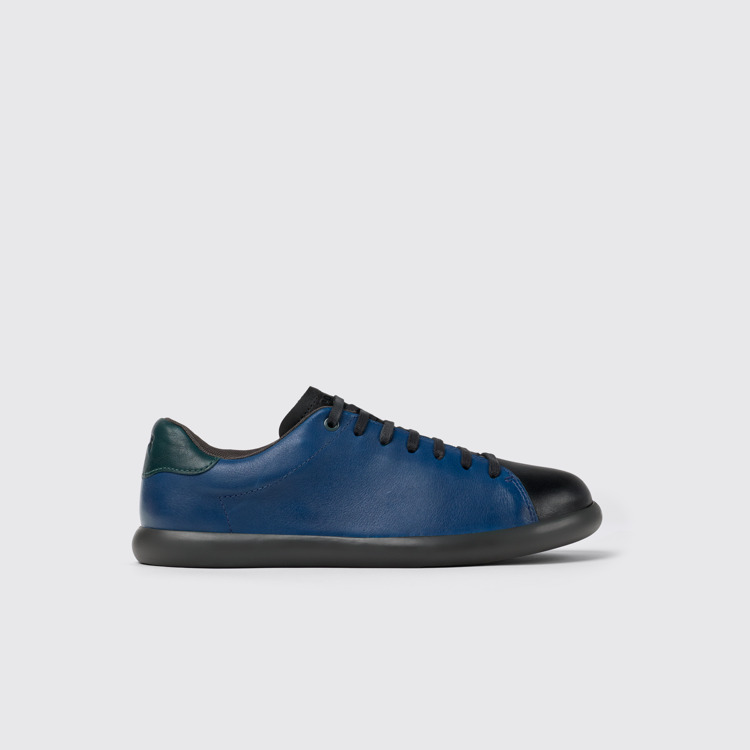 Side view of Twins Black and blue leather sneaker for men