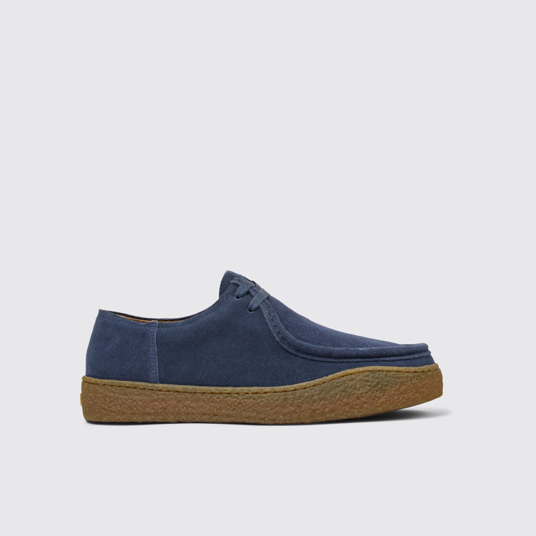 Side view of Peu Terreno Blue nubuck shoes for men