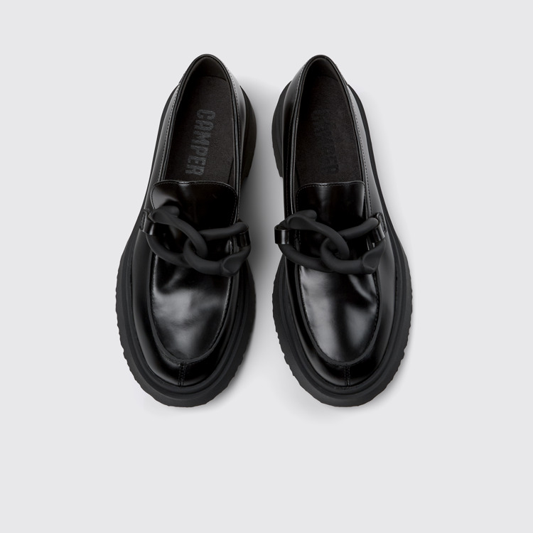 Overhead view of Walden Black Leather Moccasin Shoes for Men.