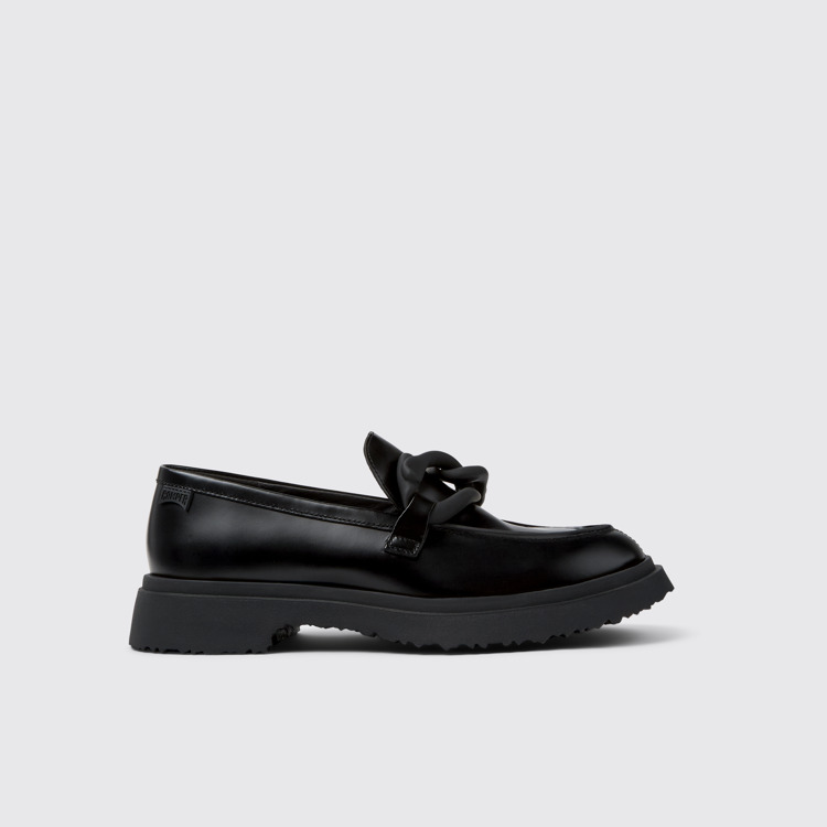 Side view of Walden Black Leather Moccasin Shoes for Men.