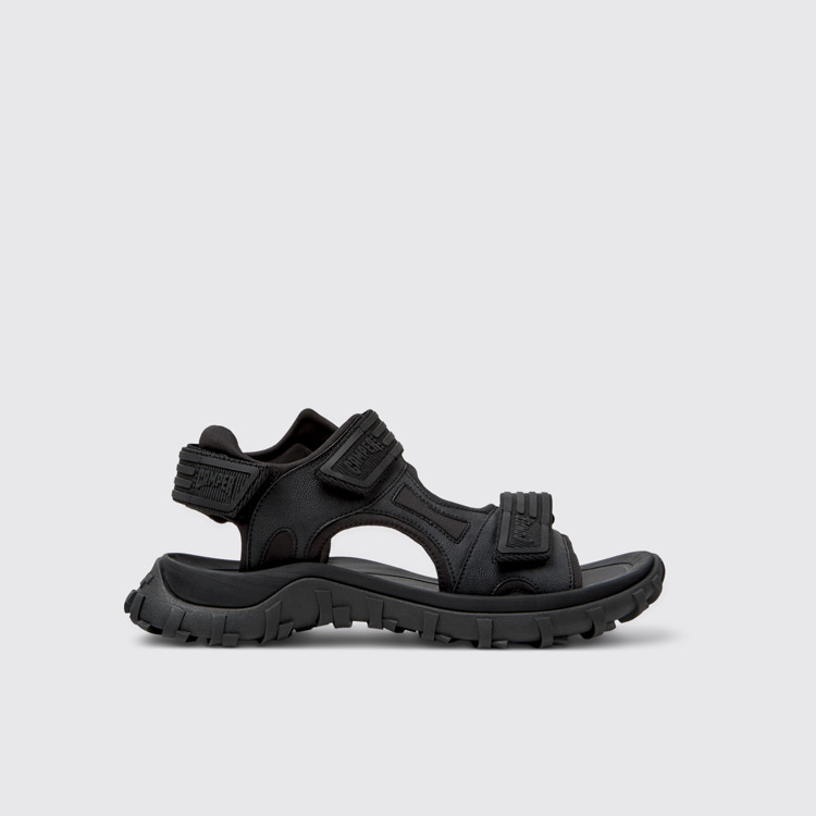 Side view of Drift Trail Sandal Black Recycled PET/Leather Sandals for Men.