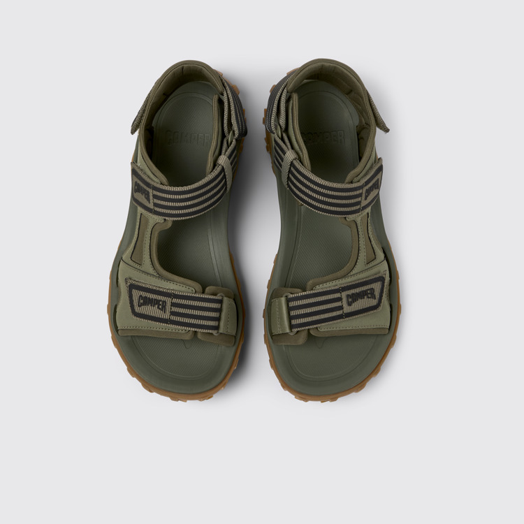 Overhead view of Drift Trail Sandal Green Recycled PET and Leather Sandals for Men.