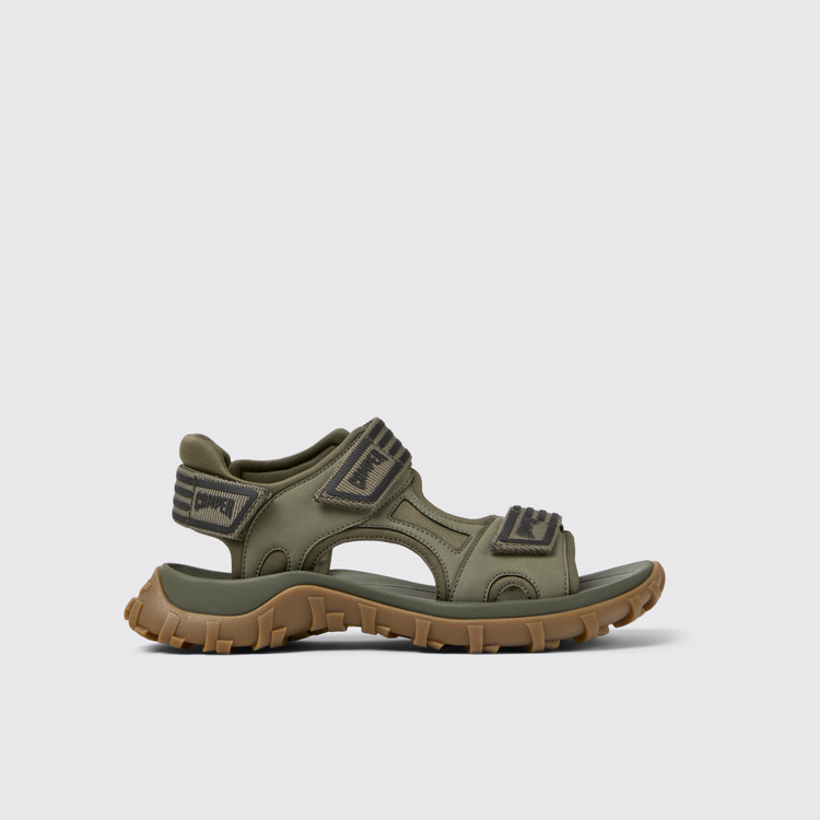 Side view of Drift Trail Sandal Green Recycled PET and Leather Sandals for Men.