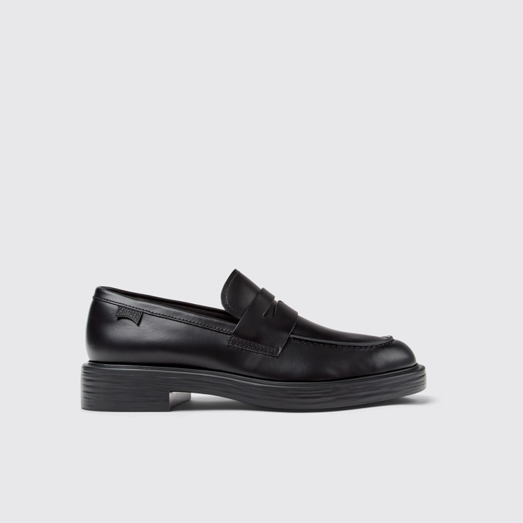 Side view of Dean Black Leather Moccasins for Men.