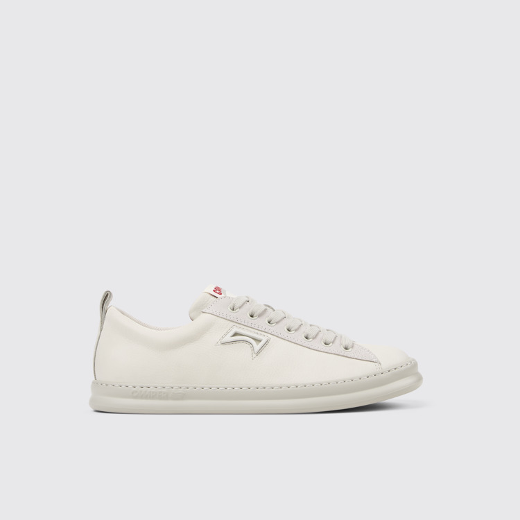 Side view of Runner White Leather and Nubuck Sneakers for Men.