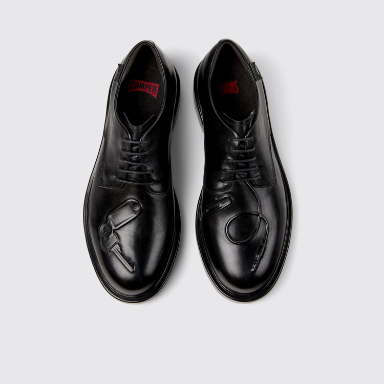 Overhead view of Twins Black Leather Shoes for Men.
