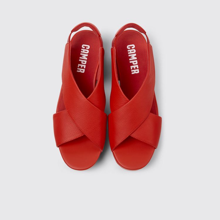 Overhead view of Balloon Red leather sandals for women