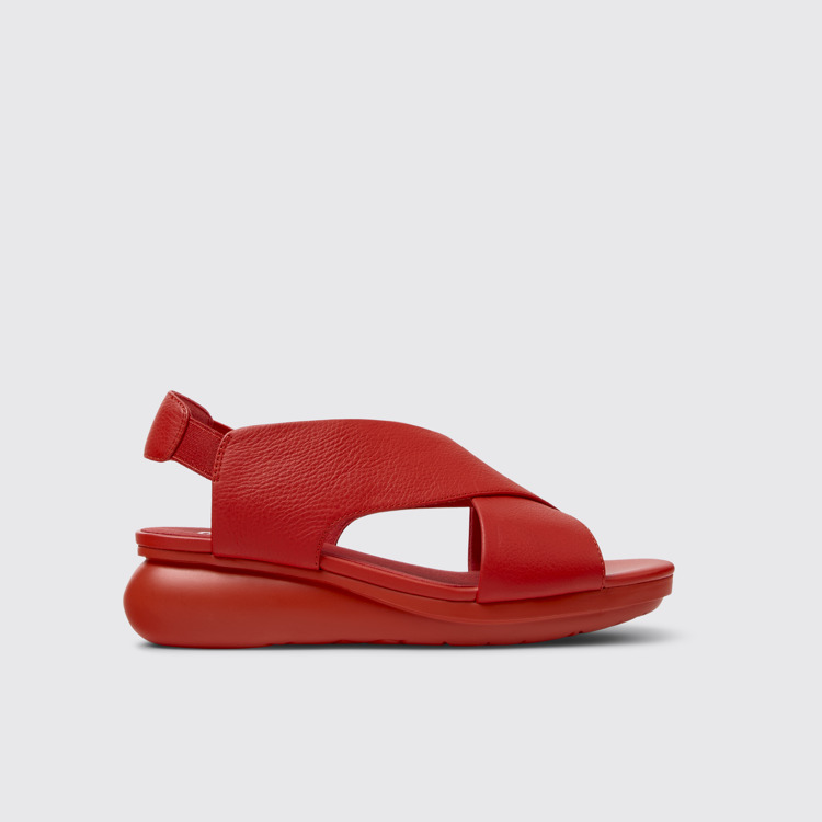 Side view of Balloon Red leather sandals for women