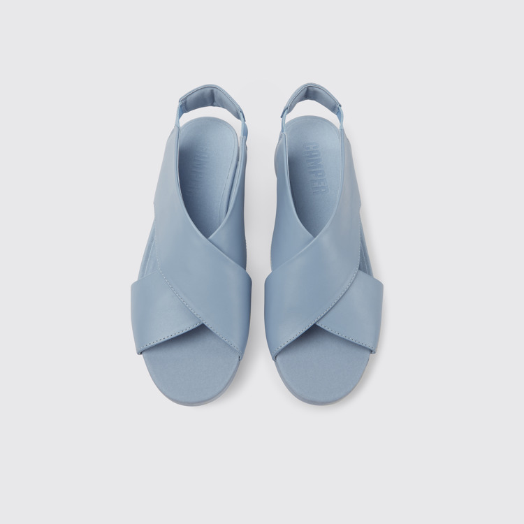 Overhead view of Balloon Light blue leather sandals for women