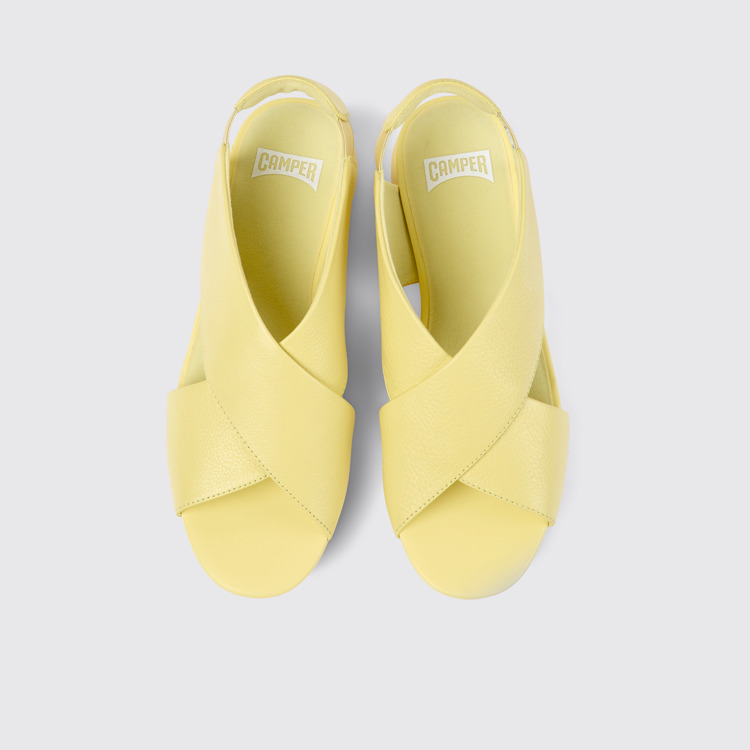 Overhead view of Balloon Yellow leather sandals for women