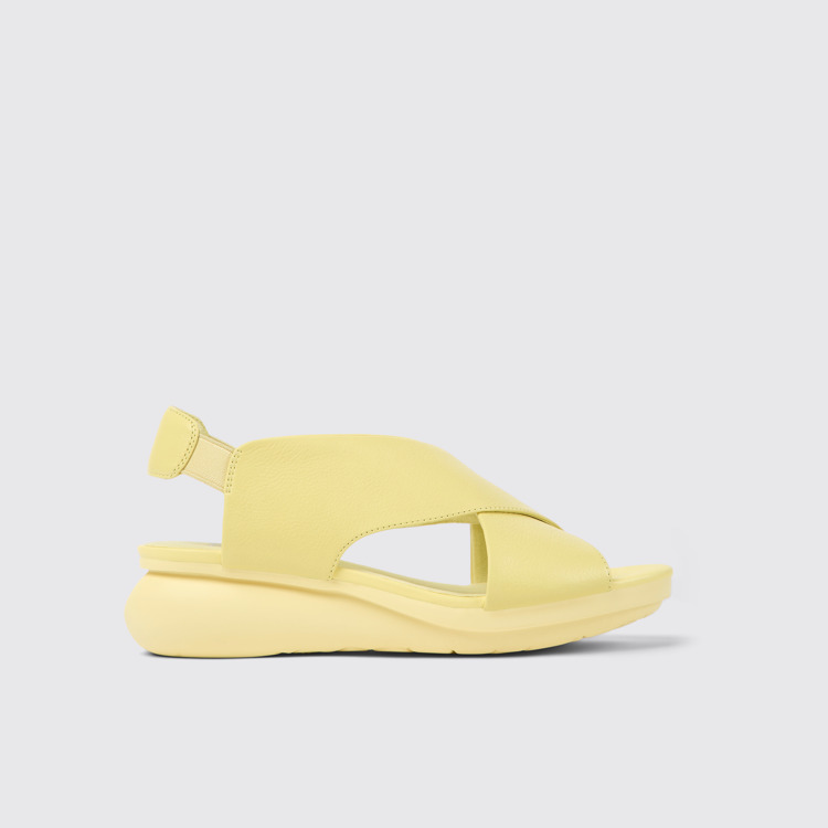 Side view of Balloon Yellow leather sandals for women