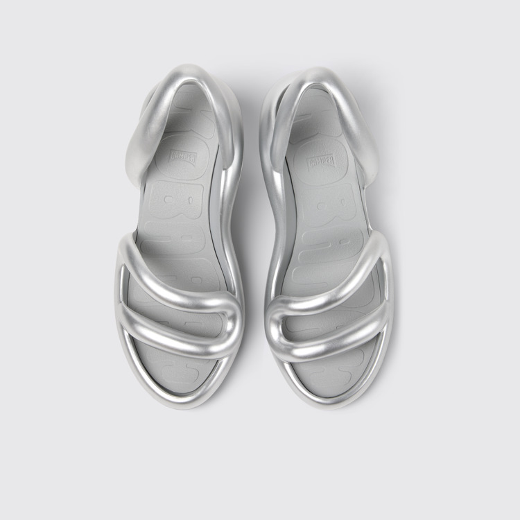 Overhead view of Kobarah Silver Textile Sandals for Women.