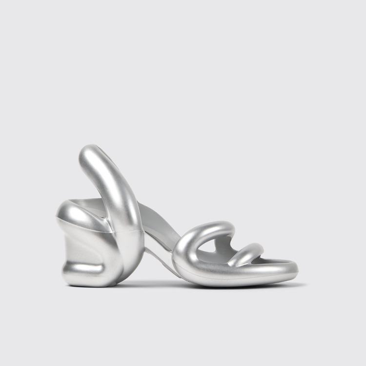 Kobarah Silver Textile Sandals for Women.側面