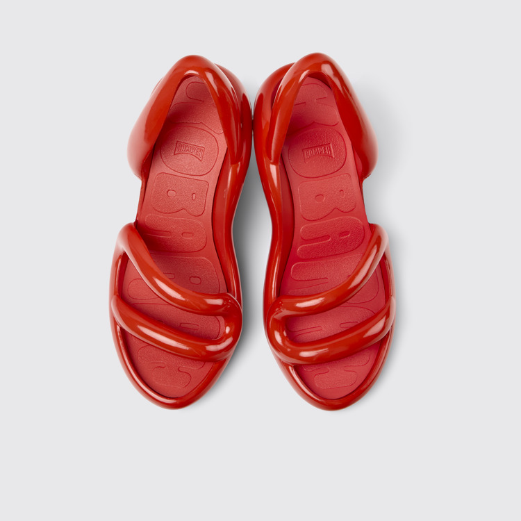 Overhead view of Kobarah Red Textile Sandals for Women.