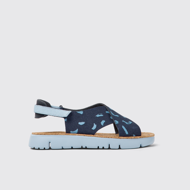 Side view of Oruga Multicolored nubuck and textile sandals for women