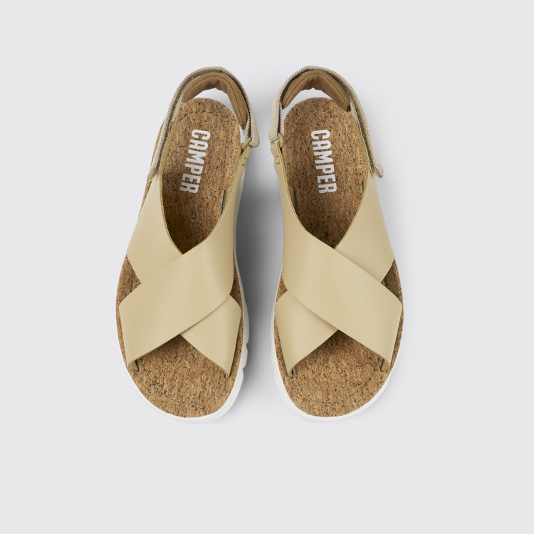 Overhead view of Oruga Beige Leather/Textile Sandal for Women