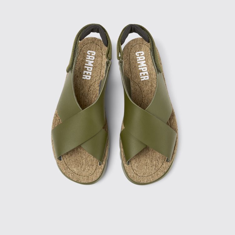 Overhead view of Oruga Green Leather/Textile Sandal for Women