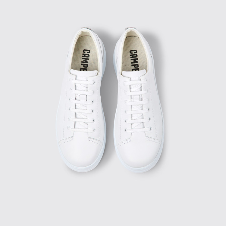 Overhead view of Runner Up White Leather Sneakers for Women.