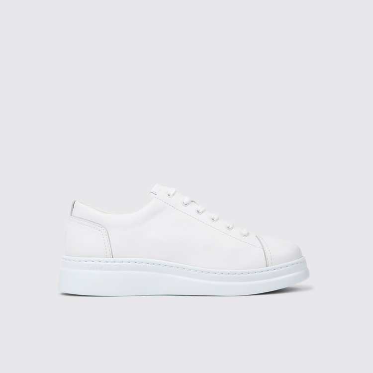 Side view of Runner Up White Leather Sneakers for Women.