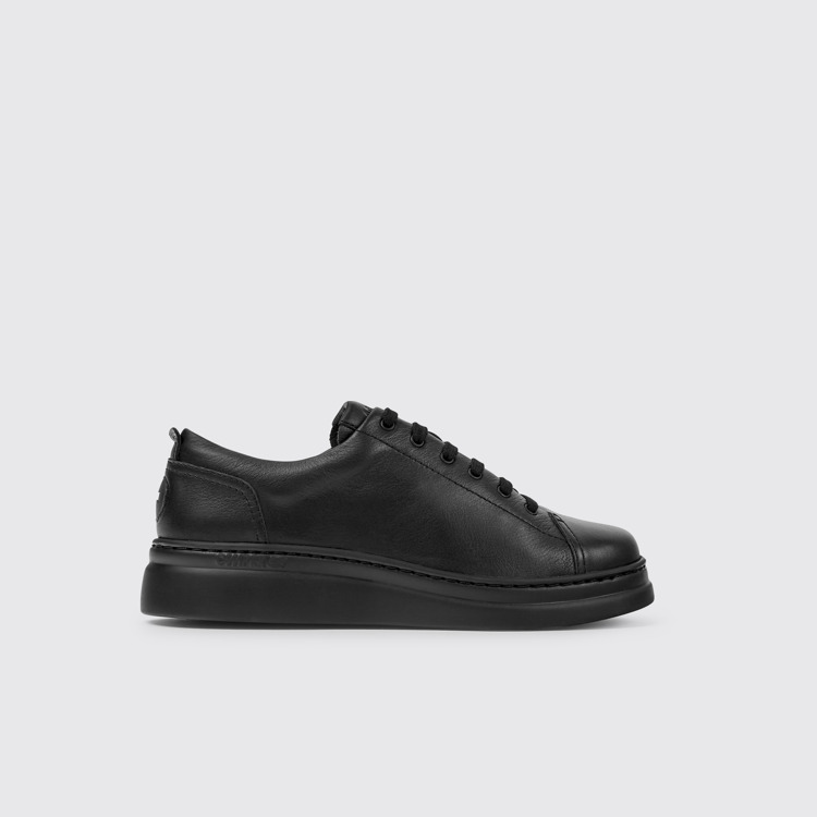 Side view of Runner Up Black Leather Women's Sneakers.