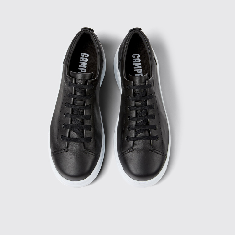 Overhead view of Runner Up Black Leather Women's Sneakers.