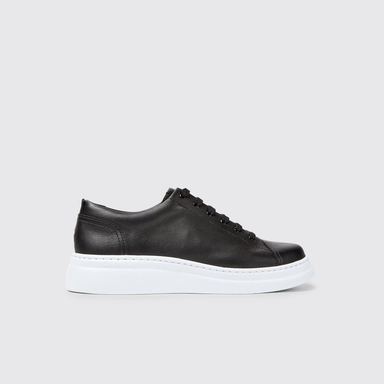 Side view of Runner Up Black Leather Women's Sneakers.