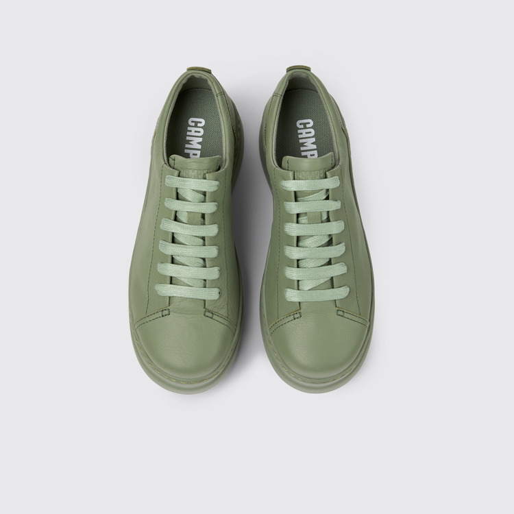 Overhead view of Runner Up Green leather sneakers for women