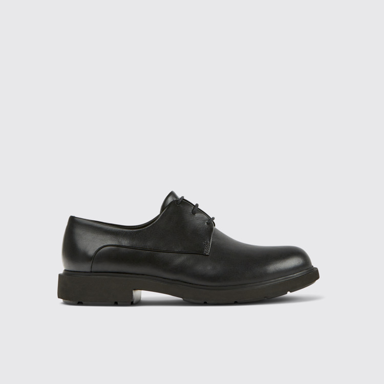 Side view of Neuman Black leather lace-up shoes for women