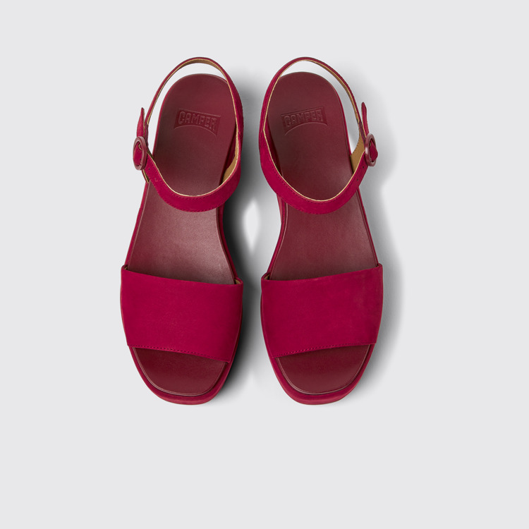 Overhead view of Misia Burgundy nubuck sandals for women