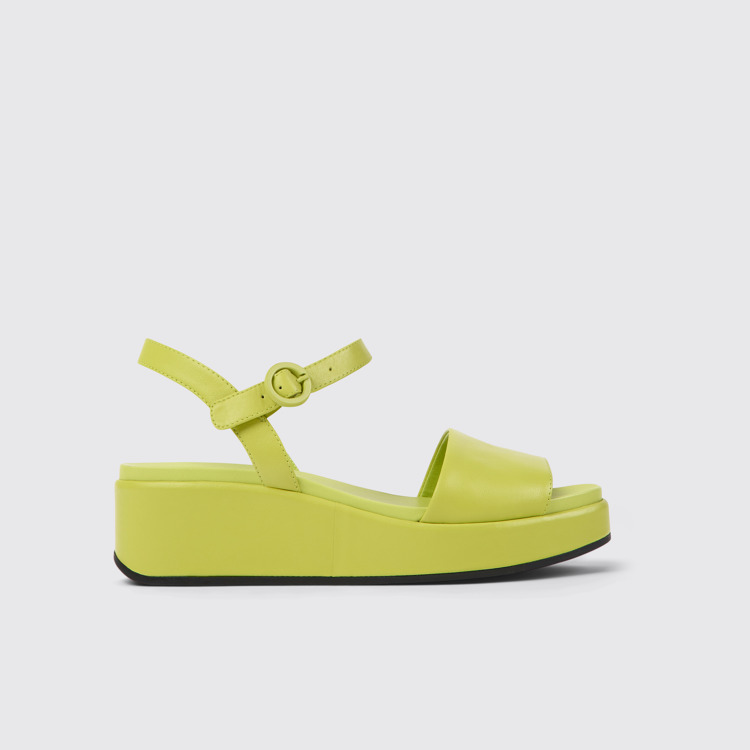 Side view of Misia Green leather sandals for women