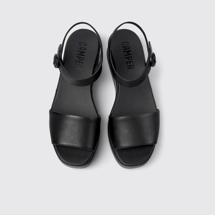 Overhead view of Misia Black Leather 2-Strap Sandal for Women