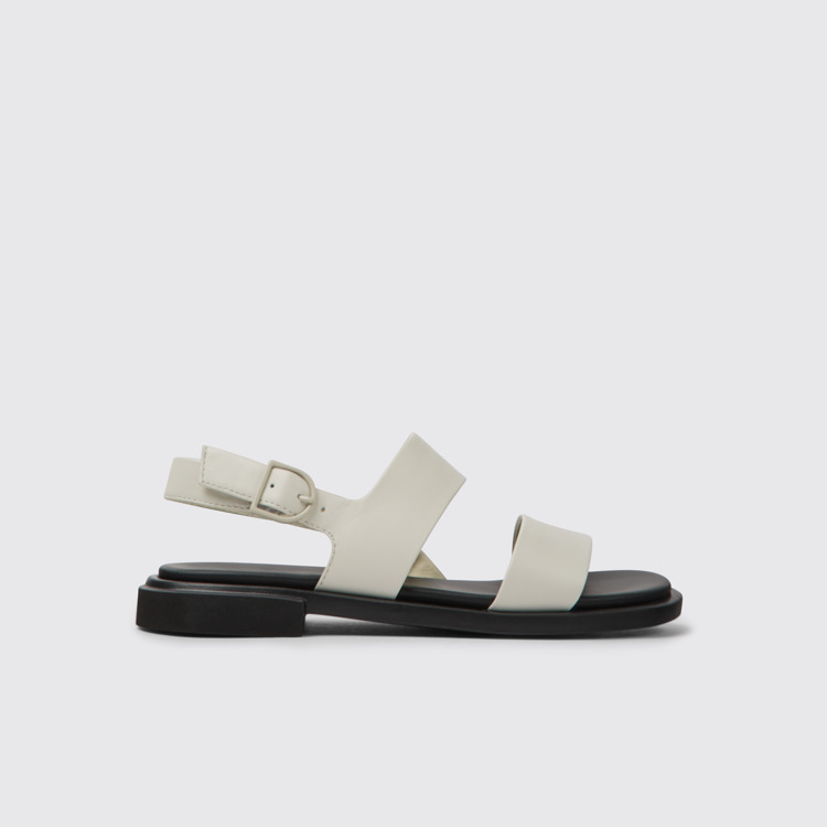 Side view of Edy White leather sandals for women