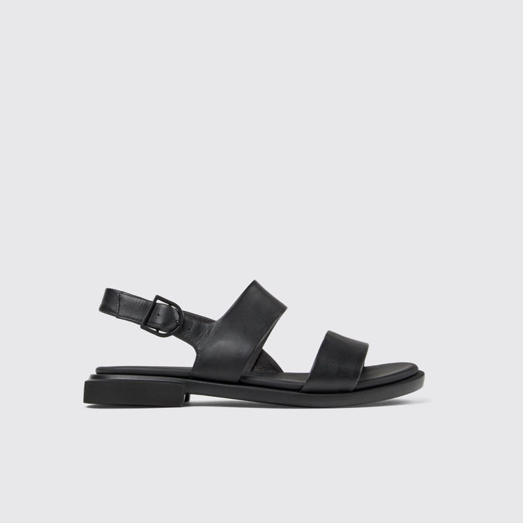 Side view of Edy Black Leather Sandal for Women