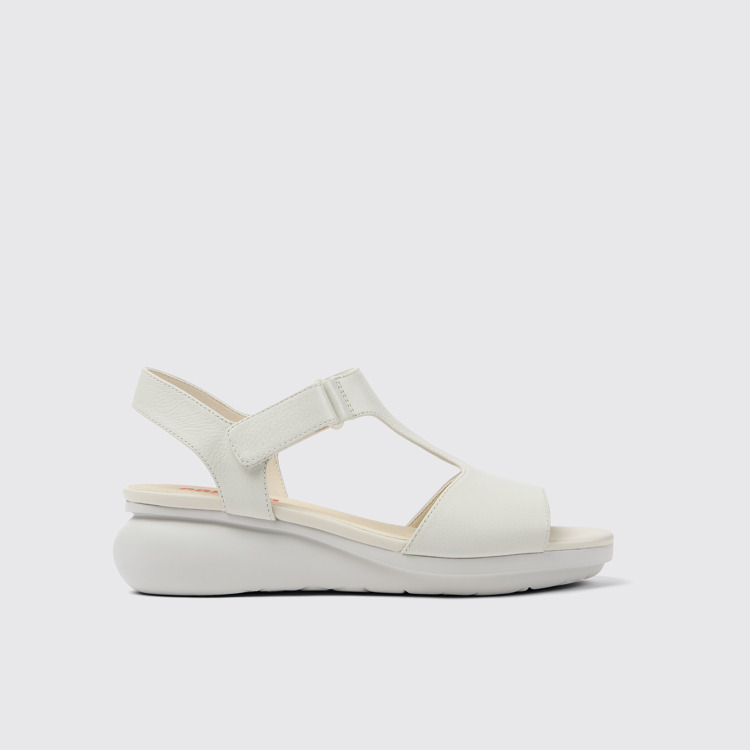 Side view of Balloon White leather sandals for women