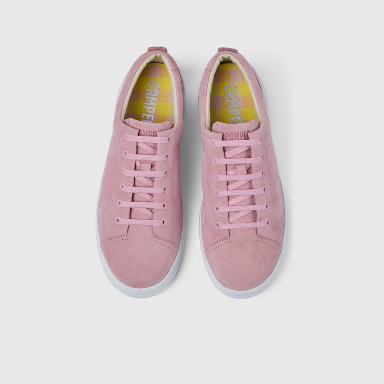 Overhead view of Runner Up Pink nubuck sneakers for women