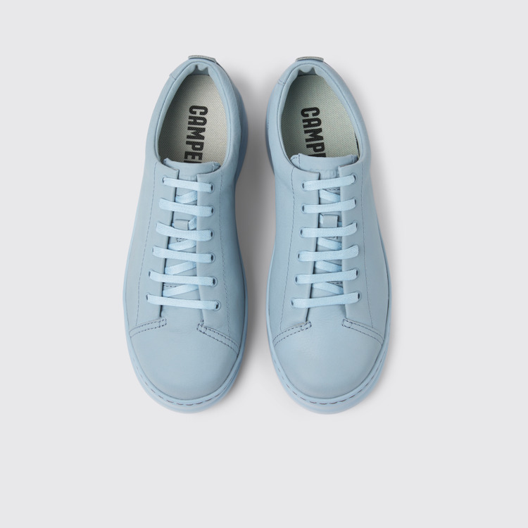 Overhead view of Runner Up Blue leather sneakers for women