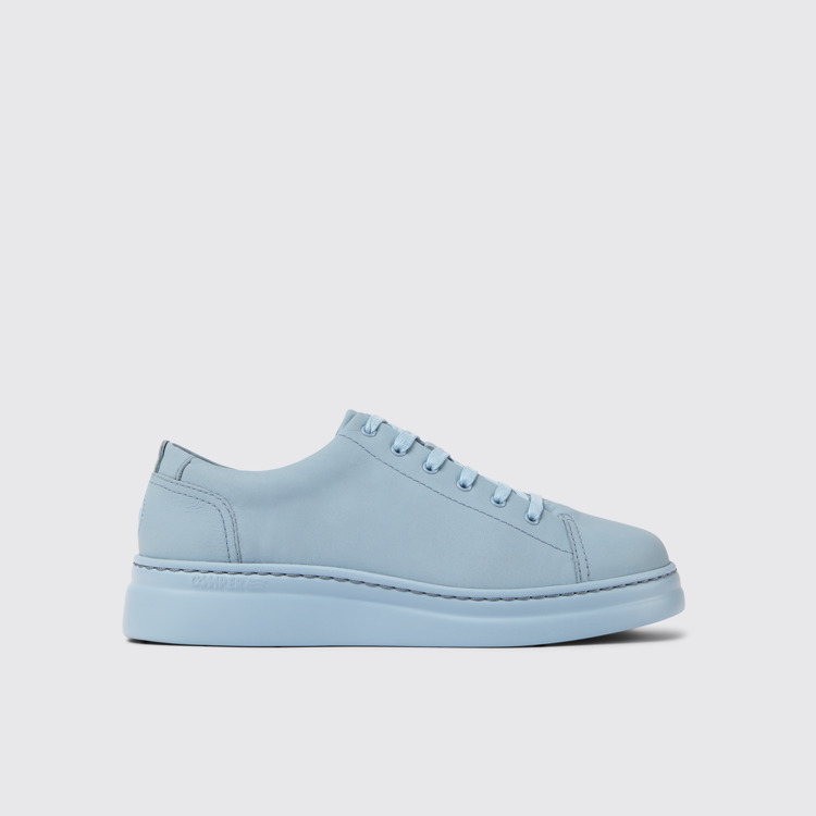 Side view of Runner Up Blue leather sneakers for women