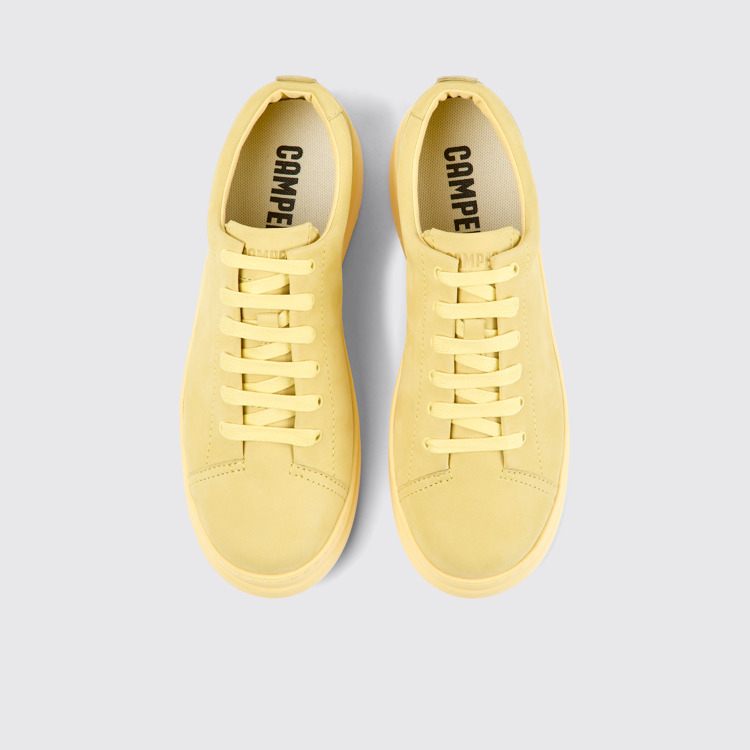 Overhead view of Runner Up Yellow nubuck sneakers for women