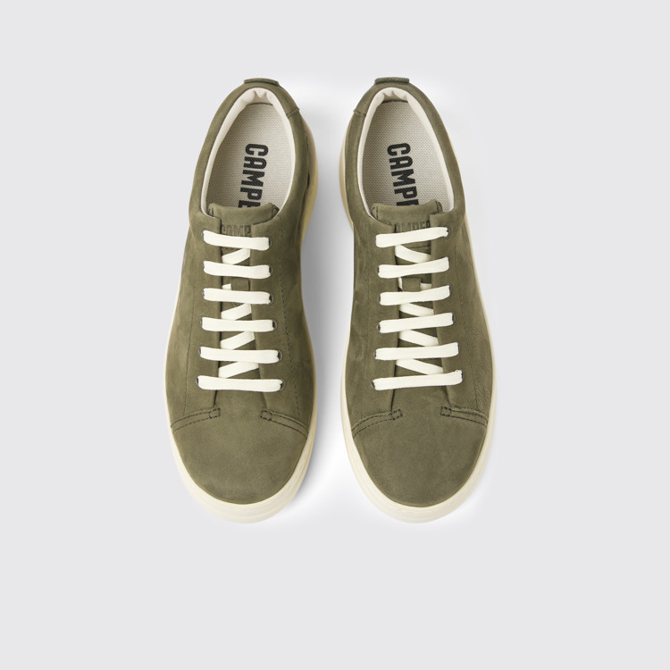 Overhead view of Runner Up Green nubuck sneakers for women