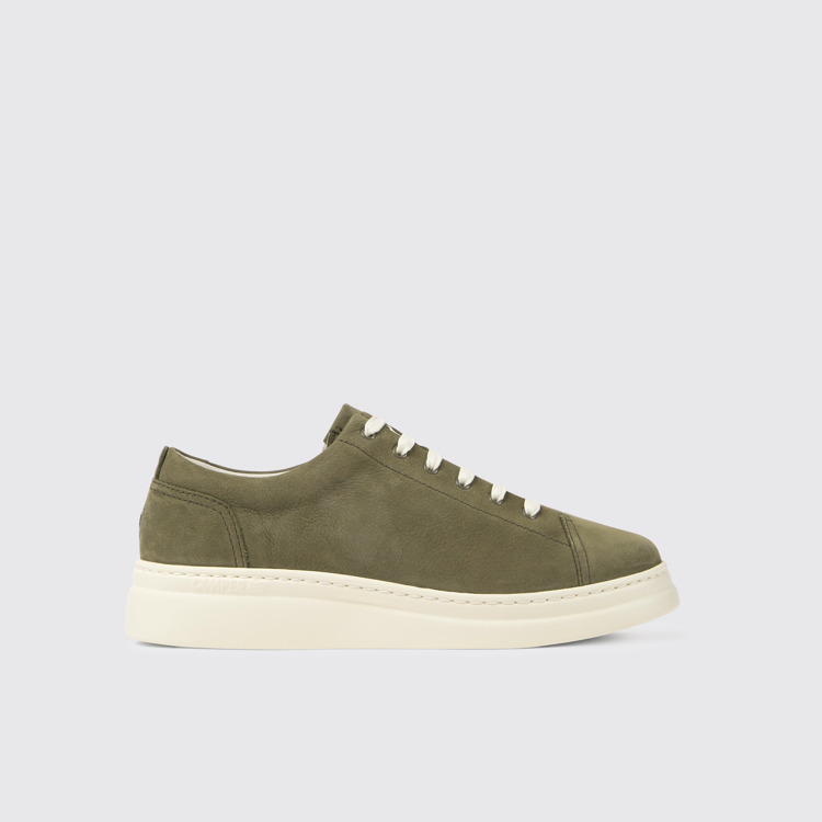 Side view of Runner Up Green nubuck sneakers for women