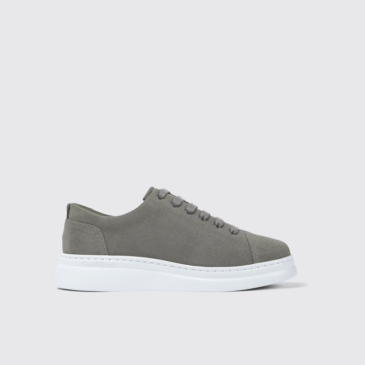 Side view of Runner Up Gray nubuck sneakers for women