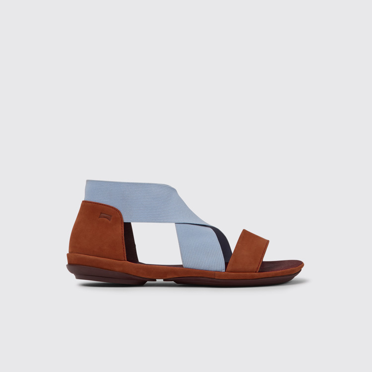 Side view of Right Red and blue nubuck sandals for women