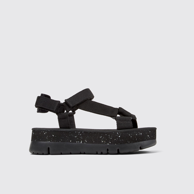 Side view of Oruga Up Black recycled PET sandals for women