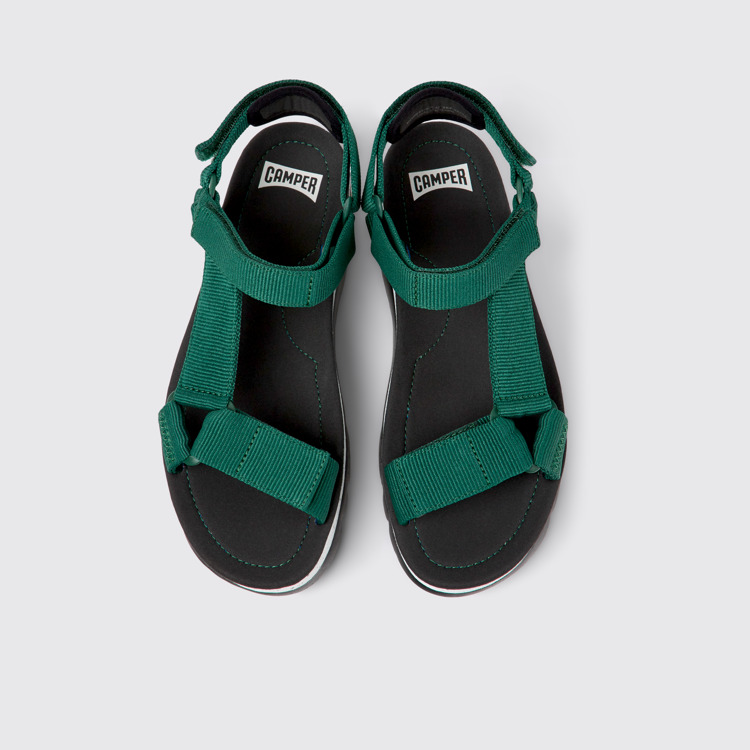 Overhead view of Oruga Up Green textile sandals for women